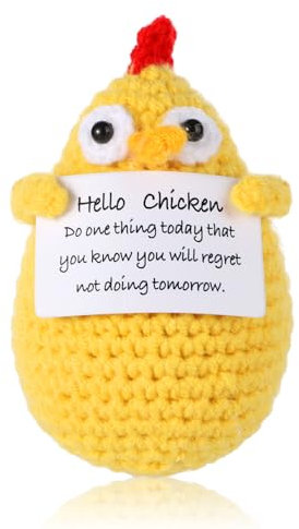 BOXOB Positives Häkelhuhn, 9cm Lustiges Huhn Deko Niedliche Wolle Gestricktes Huhn Puppe Stofftier Aufmunterungsgeschenk für Geburtstag Party Ermutigung Dekoration