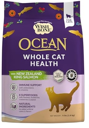 Wishbone Ocean New Zealand King Salmon, Gluten Free, Premium Salmon Recipe Cat Food for Overall Pet Health - 4 lb