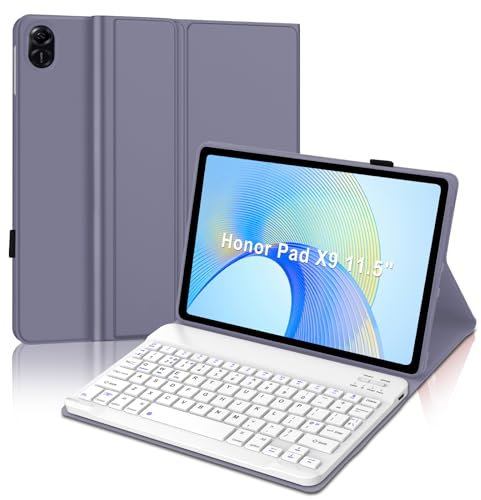 JADEMALL Keyboard Case for Honor Pad X9, Wireless Magnetic Detachable Bluetooth Keyboard, Premium PU Leather Cover with Pencil holder for HONOR Pad X9 11.5-inch Wi-Fi Tablet, Lavender Purple
