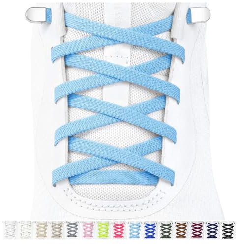 Stepace 2 pares de cordones elásticos sin atar para niños y adultos, cordones de zapatos Ajustables elásticos planos Para Zapatos y Zapatillas Azul Claro 120