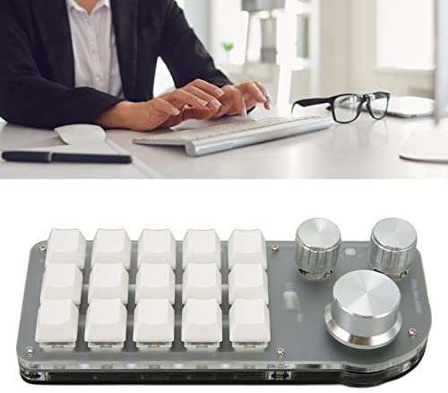 Glomora Mini Gaming Keypad - One - Handed Mechanical Keyboard with 15 Customizable Keys, 3 Clickable Knobs, RGB, and Bluetooth Connectivity