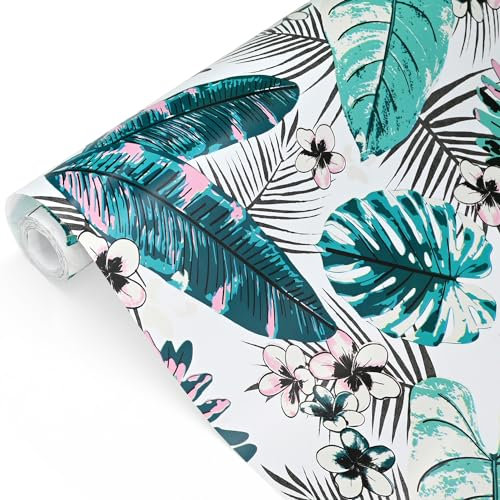 43cm *10m Floral Wrapping Paper Roll With Green Leaves,Topeedy ECO Gift Wrapping Paper, Green Birthday Wrapping Paper Roll,Suitable for Birthday,Christmas,Wedding,Festival Gift Decorations-leaves