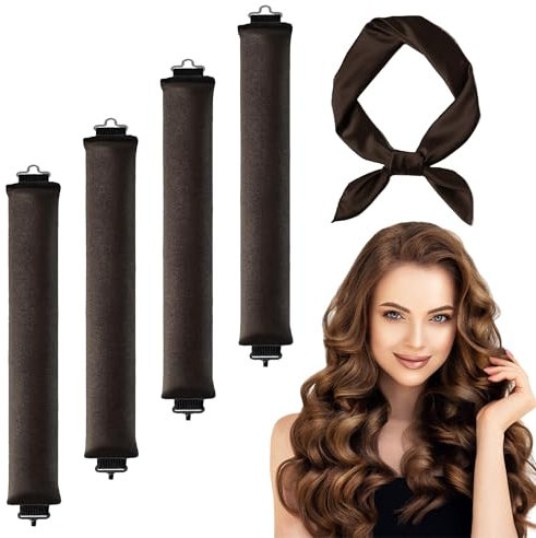 4 Stück Overnight Curls Heatless Curls Band mit Turban Lockenwickler über Nacht Locken Ohne Hitze Overnight Blowout Hair Curler Heatless Blowout Hair Overnight(Braun, 30cm)