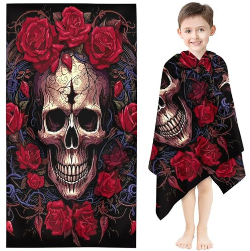 Fadaing Totenkopf Strandtuch 90x180 cm Skull Blume Badetuch Strandlaken Skull Handtücher 50x100cm Für Yoga Sauna Badetuch Groß 100x200cm Microfaser Handtücher (9,90 x 180 cm)