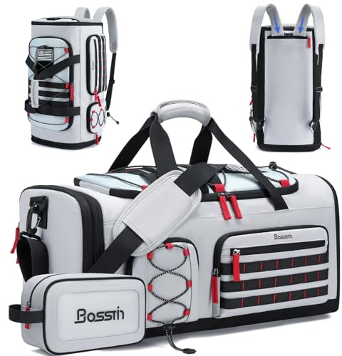 Bosstin Gym Bag for Men & Women, 45L Travel Duffle Sports Duffel Bag Gym Weekender Overnight Backpack with Shoe Compartment (Grey)
