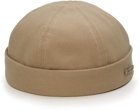 Sterkowski Modell Docker | 100% Baumwolle Dockermütze für Herren und Damen | Sommer Herbst Frühling Fischer Ohne Schirm Biker Cap Damen Fisherman Beanie Hafenarbeiter Kurz Kappe Beige Cotton 56