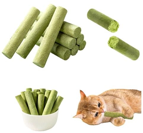 MINZHI 12 Stück katzengras Snacks Katze,Katzenminz Gras Snacks,Katzen Sticks katzengras,Cat Grass Teething Sticks for Indoor Cats,Wird zum Entfernen von Haarballen, zum Reinigen der Zähne usw.