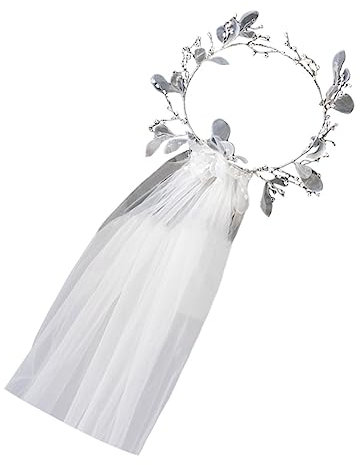 Eleganter Brautschleier mit Perlen, Weiß, Zarter Kopfschmuck