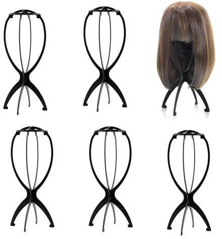 TenaLucy 5 Pezzi Supporto per Parrucca Pieghevole,Supporto per Parrucca Resistente Supporto per Cappelli in Plastica Testa Della Parrucca Porta Parrucca da Parete Portatile Viaggio Disponibile（Nero