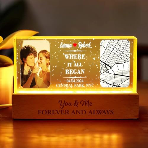 VEELU Personalisierte LED Nachtlampe | Foto Lampe mit Datum & Text | 2 cm Dicke Acrylplatte | Romantisches Geschenk für Freundin, Partner & Liebste | Einzigartiges Erinnerungs- & Trauergeschenk