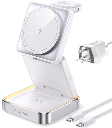 3 en 1 Cargador inalámbrico, Plegable Cargador para iPhone 16/15/14/13/12 Serie, Estación de Carga Compatible con MagSafe, Estación de Carga Rápida para AirPods Pro/3/2 y Apple Watch