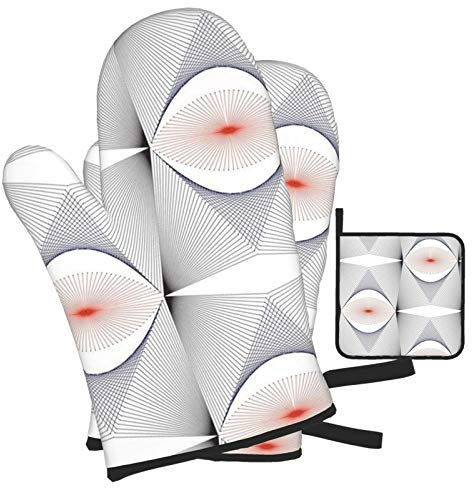 4 Stück Ofenhandschuhe Set Stringtheorie Maxi Tomatensuppe Geometrisch Backhandschuhe Weiches Topfpads Küchendekoration Kochhandschuhe, Für BBQ, Grillen, Küche