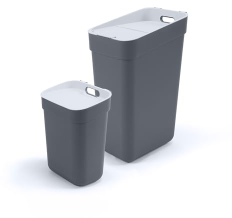CURVER Ready to Collect Recycling Bin Bundle, 1 x 10L 1 x 30L, Dark Grey