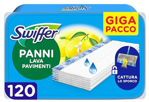 Swiffer Wet Lavapavimenti, 120 Panni Umidi, Limone, Maxi Formato, Lava Pavimenti, Pulizia Igienica Profonda, Rimuove Sporco e Batteri, per Tutti I Tipi di Pavimenti