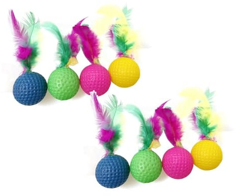 Interaktives Katzenspielzeug mit Feder, Farbe Interaktiver Katzenball für Katzen, Golf Katzenbälle, Katzen Spielsachen, Spielzeug für Katzen, Spielbälle für Katzen, für Hunde und Katzen (8PC)