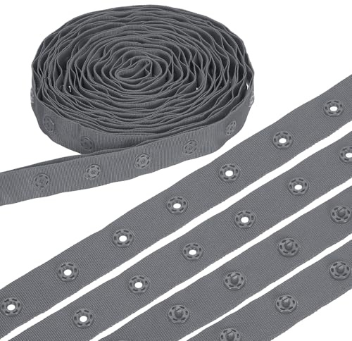sourcing map 8 Yard Snap Button Tape, Polyester Plastic Snap Button Trim, Sewing Press Stud Ribbon Replacement for DIY Craft Clothes Fabric Sewing, Gray