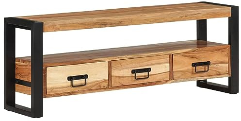 NQJIBUE Meuble TV 120 x 30 x 45 cm en bois d'acacia massif, centres de divertissement et supports TV