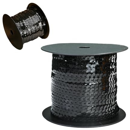 100 Yards Pailletten Rolle, 6mm Bunte Paillette Trim, Flache Glitzerborte für DIY Handwerk, Pailletten Bänder für Kleid Dekorieren Schmuck Ornament Stirnband Tanzbekleidungen Armband (Schwarz)