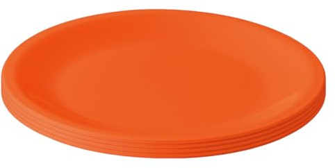 Engelland - Juego de 4 platos de plástico, color naranja, 23,5 cm de diámetro, planos, irrompibles, reutilizables, reutilizables, aptos para microondas y lavavajillas, sin BPA, camping, pícnic, fiesta