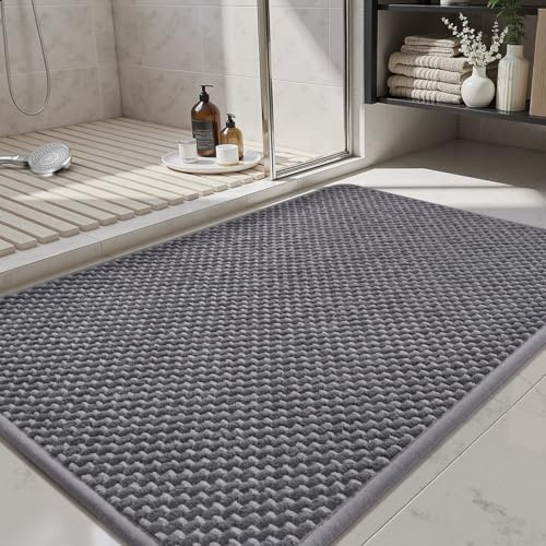 SIXHOME Badematte Zweifarbig Chenill Absorbierende Saugfähige Badematten Badteppiche rutschfest Waschbar Dunkelgrau Hellgrau 40 * 60cm