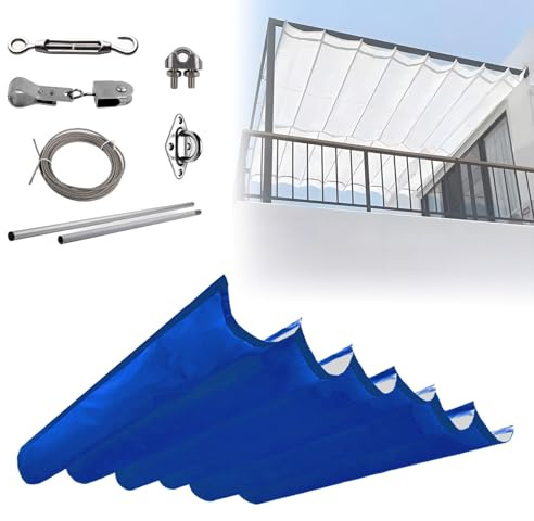 Ausziehbare Pergola-Abdeckung mit Montagezubehör – einfach zu montierende Überdachung für Terrasse, Veranda, Pavillon, Carport, Blau, 5 x 2 m