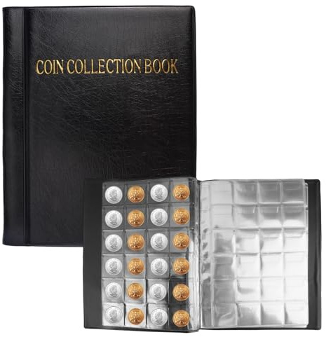Münzsammelalbum Album 480 Taschen, 15,7 x 19,4 cm Euro Münzen Sammelalbum | 2 Euro Münzen Aufbewahrung, Munzensammelbuch, Transparent Tasch, Münzbuch für Briefmarken, Medaillen, Abzeichen, Schwarz