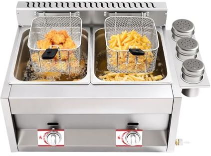 Friggitrice professionale a gas, 2 x 6 l, per gastro, friggitrice con grasso e olio, friggitrice profonda per patatine fritte e pollo | friggitrice con rubinetto di scarico, ideale come macchina per