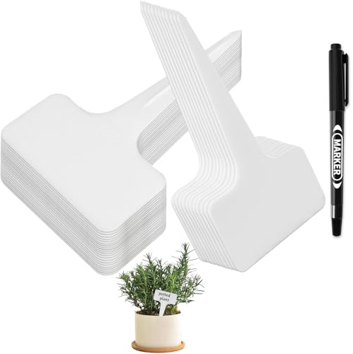 200 Pcs White Plastic Plant Labels & Markers, 10 CM Reusable Plants Name Tags,Garden Plant Tags,T-Type Plant Name Tags,Plant Labels for Outdoor Plants,Garden Labels,for Herb,Seed,Flower,Potted Plants