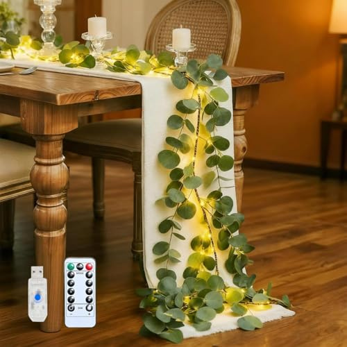 HoldOneLight 144 LED Deko Rosen Lichterkette, 3 Meter Warmweiß Lichterketten Blumengirlande mit Licht, Vorbeleuchtete Tannengirlande für Kamin und Treppe (180 cm, 100 LED-Kunstzweige 2pcs)