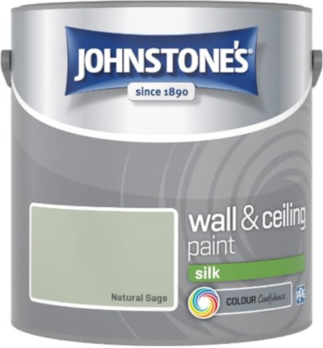 Natural Sage Johnstone’s Wall & Ceiling Silk Paint 2.5L – Smooth Silk Finish, Excellent Coverage, Quick Dry, Low Odour Interior Paint for Walls & Ceilings
