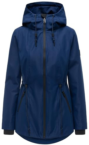 Navahoo Damen leichte wasserdichte Übergangsjacke kurze Jacke mit wasserdichtem Verschluss, Taillenzugkordel und verstellbarer Kapuze Blumentanz 14 Navy Gr. 3XL