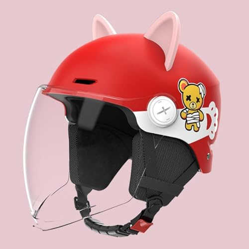 Caimcie ECE/DOT-geprüfter Motorradhelm mit Katzenohren – Offener Motorradhelm mit Sonnenblende, Unisex-Mopedhelm für Damen und Herren J,50-62CM