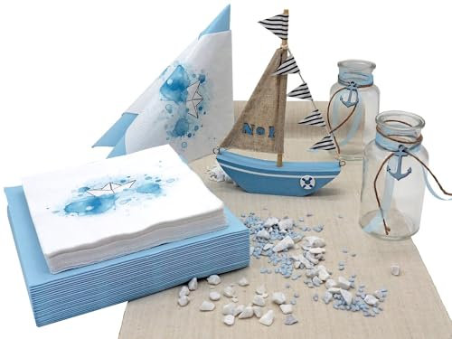 Unbekannt Tischdeko Kommunion Konfirmation Taufe Boot Schiff Blau Maritim Set 20 Personen