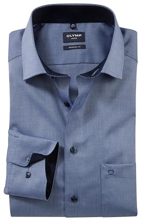 OLYMP Herren Oberhemd Langarm Luxor,Natté,modern fit,Global Kent,Marine 18,47