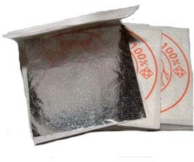 Sim Gold Leaf Blattsilber Essbar, 100% 999/1000 rein, 40mm x 40mm, 50 Stück