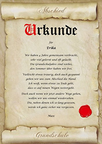 Urkunde Abschied Grundschule - Kinder Lehrerin Geschenk Karte personalisierter DIN A4 Abschied - kleine Schüler Geschenkidee für Lehrer mit Name