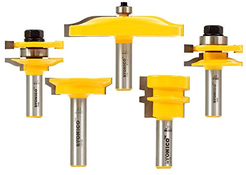 Yonico 12530-5 Bit Raised Panel Cabinet Door Router Bit Set, Large Ogee with Glue Joint & Drawer Front Bits - 1/2 Shank