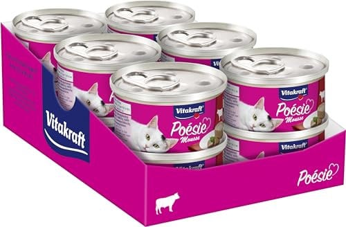 Vitakraft Poésie Mousse, Nassfutter Katze, luftige Mousse, mit Rind, ohne Zusatz von Zucker und Getreide (12x 85g)