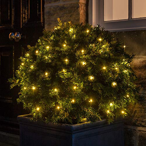 Lights4fun 100 Warm White LED Outdoor Battery Operated String Fairy Lights on Green Cable 9.9m
