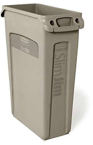 Rubbermaid Commercial 354060BG Vented Slim Jim Trash Can Waste Receptacle w/ Venting Channels, Rectangular, Plastic TkHdGf,4 Pack(23 Gallon),Beige
