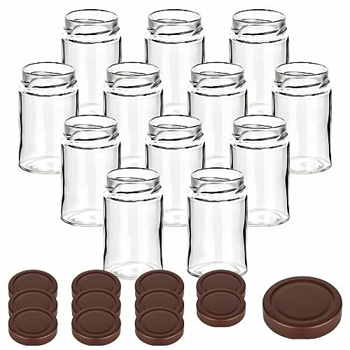 gouveo 12er Set Einmachgläser 212 ml Klassik mit Schraubdeckel braun - Kleine Vorratsgläser mit Verschluss TO58 Deep - Leere Gläser für Marmelade, zum Einkochen und Aufbewahren