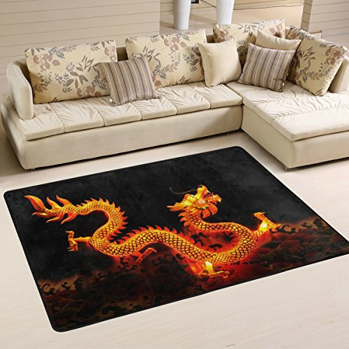 Coosun Dragon Chinois Lanterne Zone Tapis Moquette antidérapant Tapis de sol Paillasson pour salon Chambre à coucher 91.4 x 61 cm, Tissu, multicolore, 36 x 24 inch