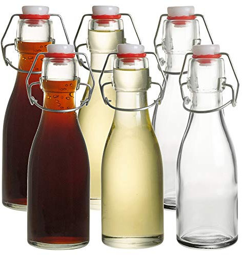 Oil & Vinegar Glass Bottles with Flip Top Lids 150ml Set of 6 - for Storage and Home Decor