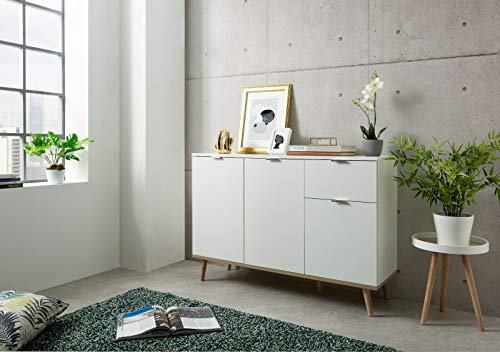 Sideboard Göteborg Weiß Sonoma Eiche Nb. Kommode Anrichte Wohnzimmer MDF