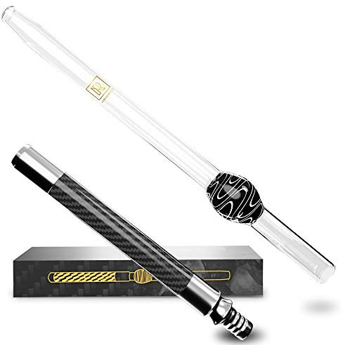 M.ROSENFELD Shisha Mundstück Glas Carbon mit Steckverbindung - Glasmundstück Mundgeblasen mit Edler Verzierung extra dick (2cm), 43cm lang - Universal Passend