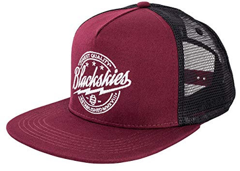 Blackskies® Iconic Trucker Snapback Cap | Unisex Baseball Mütze Kappe Herren Damen Skater Mesh - Weinrot Schwarz