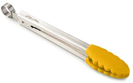 Zeal J141M Silicone Non-Stick Kitchen Mini Tongs with Stainless Steel Handles (20cm) -Mustard