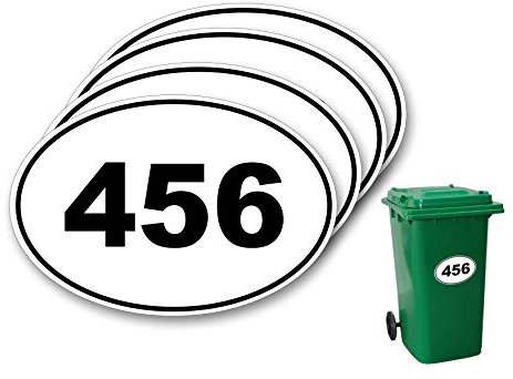 Pack of 4 Personalised Custom multi color House Number Digit Wheelie Bin Stickers Waterproof Labels Oval Shape Vinyl Waste Container Decals (150 x 100 mm) PBN03 Stickers Limited (Pack of 4)