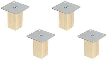Superelch 4er-Set Möbelfüße für Ivar Schrank/Holzfüße aus Massivholz Buche/Mit Montageplatte & Schrauben/Kvadrat/Höhe 10 cm