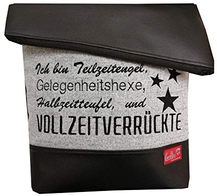 Foldover Tasche Spruch Vollverrückte Stickerei handmade Foldovertasche mit Außenfach